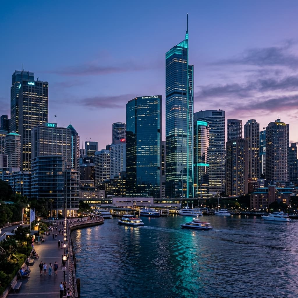 City financial district waterfront suggesting global demand